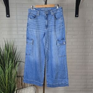 American Eagle High Rise Wide Leg  Cargo Blue Jeans 12 Short